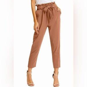 NWT-Grace Karin Paper Bag Pencil Pants | Size Small | Tan |
